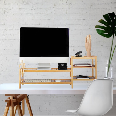 Relaxdays Bambus Monitorständer mit 5 Ablagen