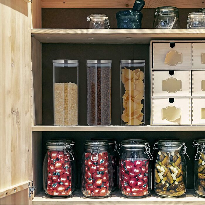 Relaxdays Vorratsglas 3er Set, luftdicht, Edelstahl Deckel, für Pasta, Müsli & Reis, 1,5 l Küchenbehälter, Silbertransparent,