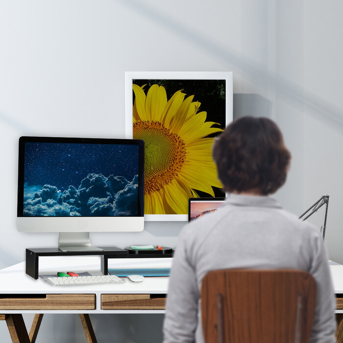 Relaxdays Schwarzer Monitorständer für 2 Monitore