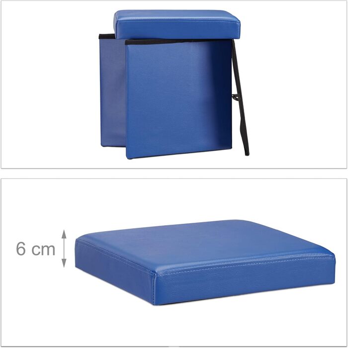 Relaxdays Sitzhocker, Leder, 38x38x38 cm, Blau