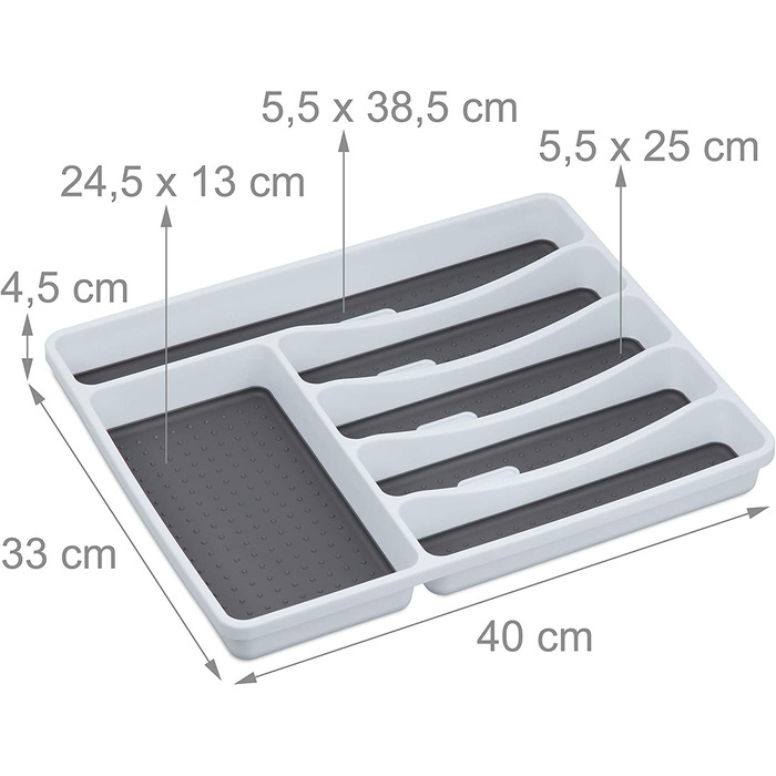 Relaxdays Besteckkasten für Schubladen, HBT 4,5x33x40 cm, weiß/grau