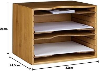 Relaxdays Briefablage aus Bambus HBT: ca. 26 x 33 x 24,5 cm Ablagesystem für den Schreibtisch Dokumentenablage mit 4 variablen Einlegeböden Papierablage aus Holz für Briefe und Unterlagen, natur