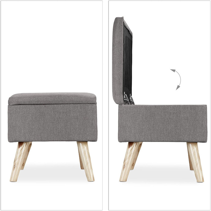 Relaxdays Sitzbank mit Stauraum, gepolstert, Holzbeine, Stoffbezug, 39,5x79,5x39,5 cm, Polyester, hellgrau