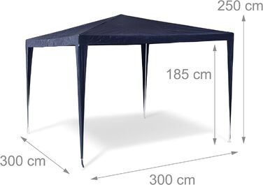 Relaxdays Pavillon Zelt HBT: 2,5 x 3 x 3 m Gartenpavillon mit quadratischer Fläche und Dach aus 100% PE Partyzelt für Festival oder Feier Pavilion mit Stahlgestell Pavillion, (Blau)