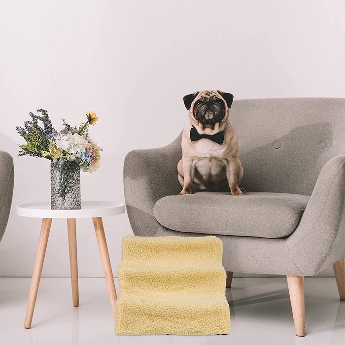 Relaxdays Hundetreppe 3 Stufen, kleine & große Hunde, Bett & Couch, Stoffbezug, Tiertreppe innen, HBT 30x35x45 cm, (beige, 30 x 35 x 45 cm)