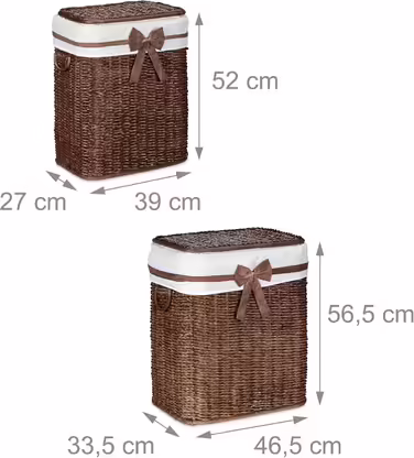 Relaxdays 2er Set Buri Wäschetruhe 67L, stapelbar, mit Wäschesack, atmungsaktiv, rotbraun, 56,5x46,5x33,5 cm
