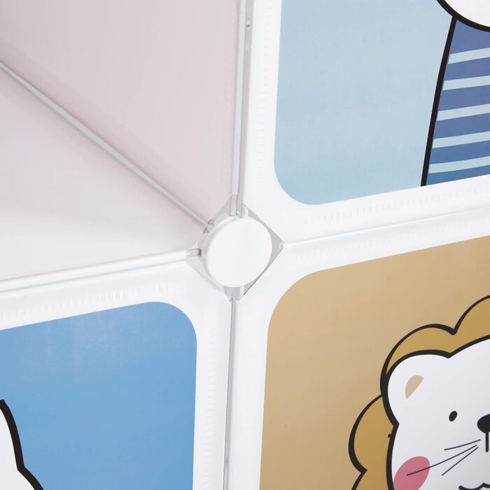Relaxdays Steckregal Kinder, 2 Kleiderstangen, Türen mit Tierkindern, HBT: 145x110x37 cm, DIY Kinderkleiderschrank, weiß