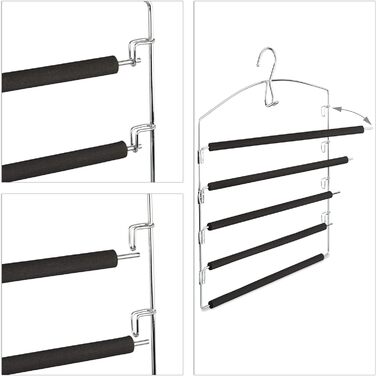 Relaxdays Hosenbügel, 3er Set, platzsparend, Metall, 44,5x37x2,7 cm