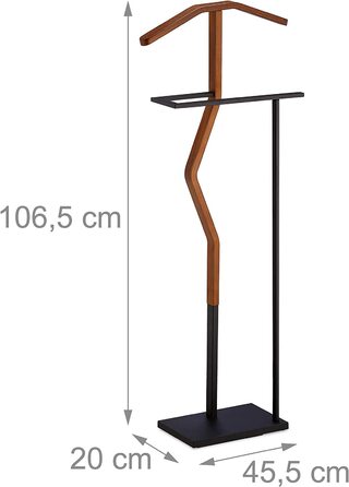 Relaxdays Herrendiener, für Anzug & Hose, Holz Metall Mix, Schlafzimmer, Kleiderbutler, 106,5x45,5x20 cm, braun/schwarz