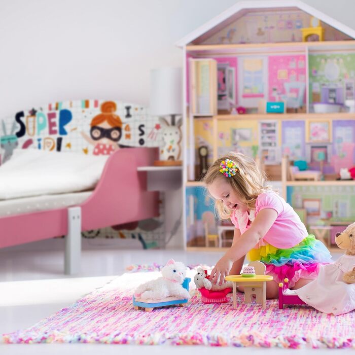 Relaxdays Kinderbett, HBT 60 x 94 x 143 cm, Kleinkindbett mit Ablage, Rausfallschutz, Lattenrost, Superheldin, MDF, bunt