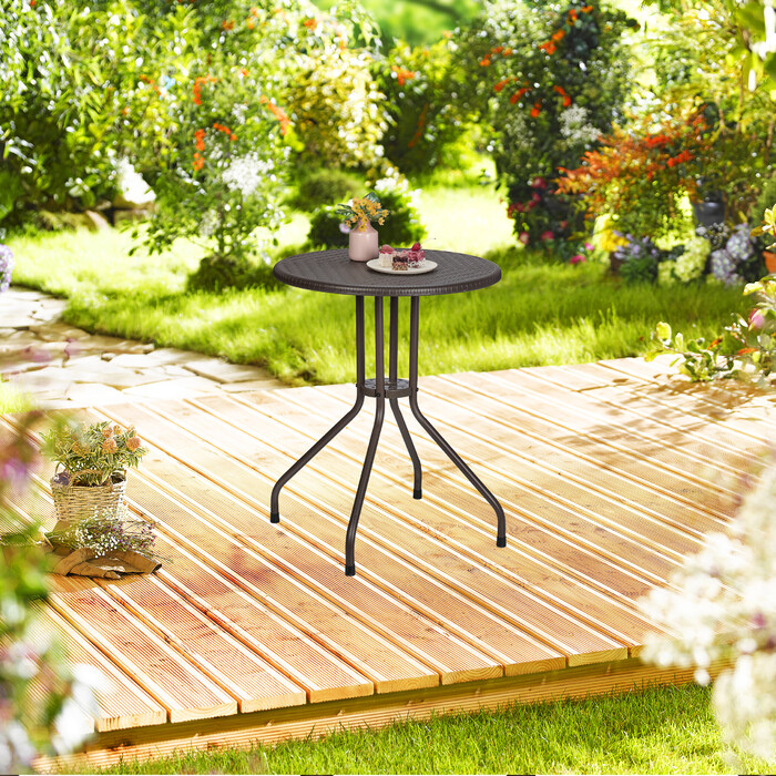 Relaxdays Runder Gartentisch in Rattanoptik