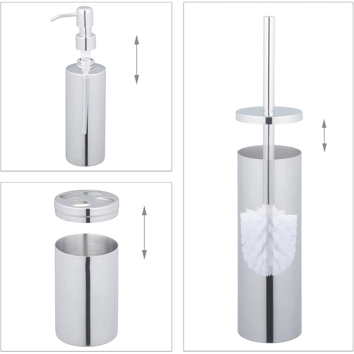 Relaxdays 5-tlg. Badezimmer Set, Edelstahl poliert, moderne Badaccessoires, Silber