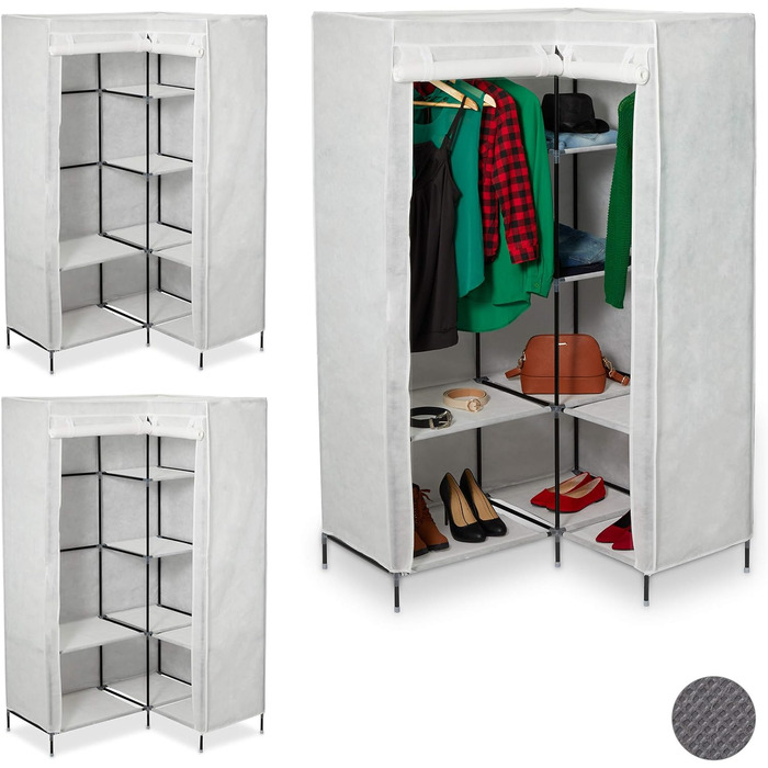 Relaxdays  x Eckkleiderschrank 3. Generation, 8 Ablagen und 2 Kleiderstangen, Stecksystem, mit 2 Türen, HBT: 69x00x83 cm,     Stück (1, Weiß, 3er Pack)