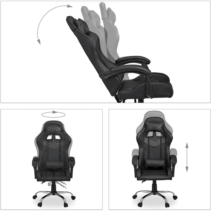 Relaxdays Gaming Stuhl, Racing Look, drehbar, höhenverstellbar, Kopf-& Lendenkissen, HxBxT: 133x68x60 cm, (Schwarz)