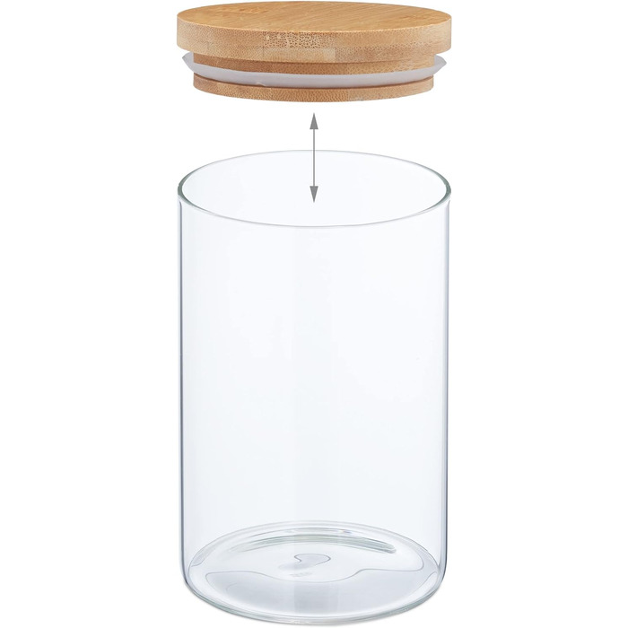 Relaxdays Vorratsgläser, 6er Set, 650 ml, 800 ml & 1 l, luftdicht, transparent/natur