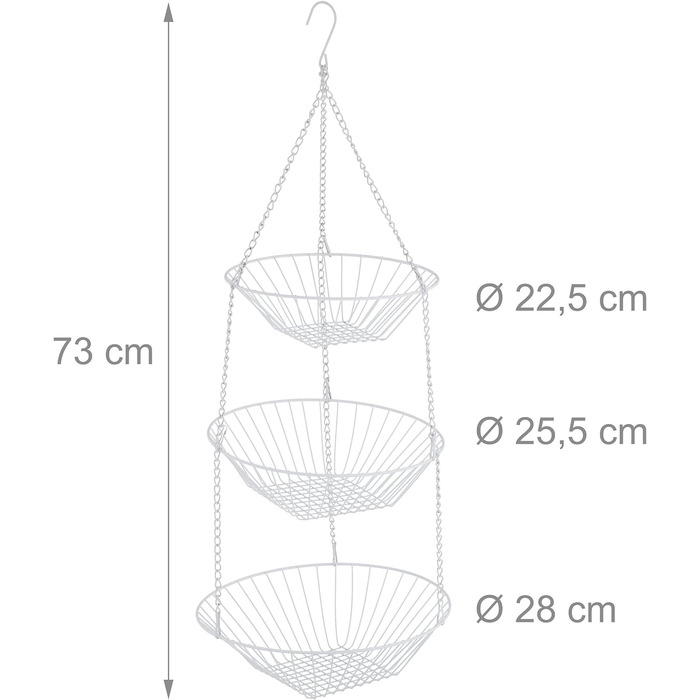 Relaxdays Hänge-Obstkorb, 3 Etagen, Stahl, Ø 28 cm, weiß (60 Zeichen)