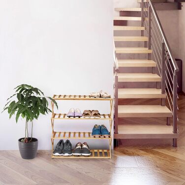 Relaxdays Schuhregal, 4 Ebenen, 12 Paar Schuhe, Bambus, 68x67x26 cm