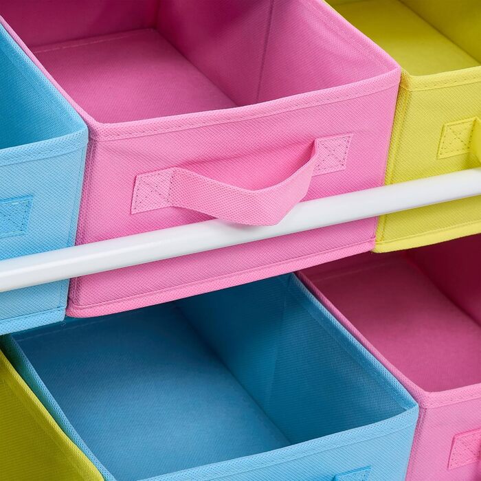 Relaxdays Kinderregal mit 6 Boxen, 2 Taschen, Spielzeugregal, HBT: 74x62,5x31 cm, bunt