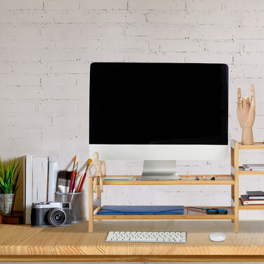 Relaxdays Bambus Monitorständer mit 5 Ablagen