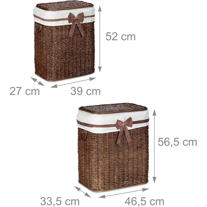 Relaxdays 2er Set Buri Wäschetruhe 67L, stapelbar, mit Wäschesack, atmungsaktiv, rotbraun, 56,5x46,5x33,5 cm