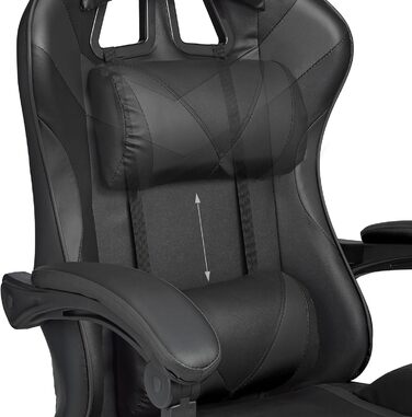 Relaxdays Gaming Stuhl, Racing Look, drehbar, höhenverstellbar, Kopf-& Lendenkissen, HxBxT: 133x68x60 cm, (Schwarz)
