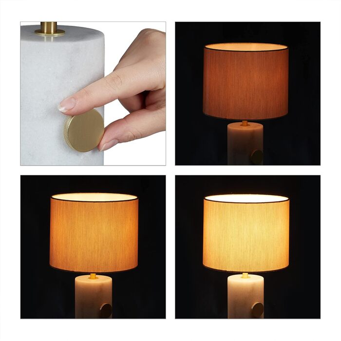 Relaxdays Tischlampe, Marmorfuß & Stoffschirm, E14-Fassung, dimmbare Nachttischlampe, H x D: 34,5 x 21 cm, (Weiß/Beige)