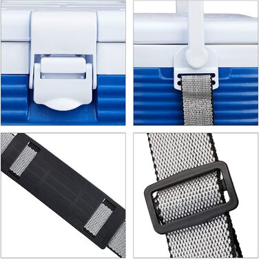 Relaxdays kleine Kühlbox, mit Griff, Tragegurt, Kunststoff Kühltasche, ohne Strom, 8 l, HBT 23,5 x 31 x 21 cm, weiß-blau