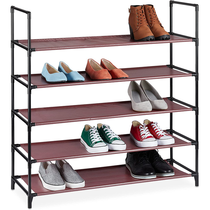 Relaxdays XL Schuhregal Stecksystem, 5 Ebenen, für 20 Paar Schuhe, Stoff Schuhständer, HxBxT: 90,5 x 87,5 x 30 cm, (Bordeaux)