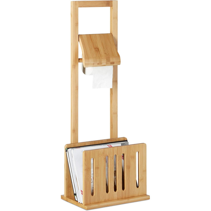 Relaxdays Toilettenpapierhalter mit Zeitungsständer, Bambus, Stand WC Garnitur, Zeitungsablage, HBT 81,5 x 30,5 x 21 cm, natur