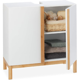 Relaxdays Waschbeckenunterschrank, 2 Fächer, MDF & Bambus, HBT 60,5x60x30,5cm, Natur
