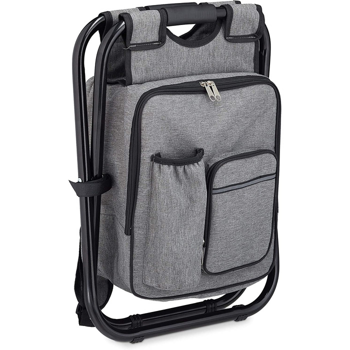 Relaxdays Campinghocker mit Tasche, klappbar, tragbar, leicht & stabil, Sitzrucksack, Polyester, HBT: 43x35x29 cm, grau
