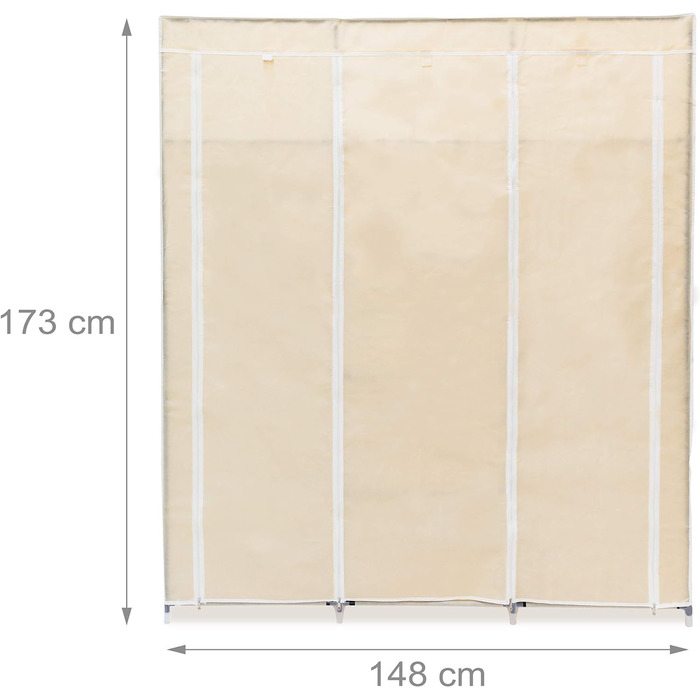 Relaxdays 1 x Faltschrank Valentin XXL, Stoffschrank, 2 Kleiderstangen, 9 Ablagen, Kleiderschrank, HBT 173 x 148 x 42,5 cm, beige 1 Beige 1 Stück