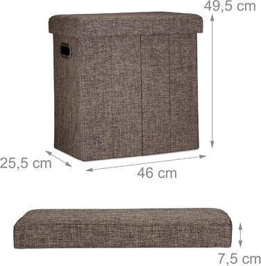 Relaxdays Faltbarer Sitzhocker mit Stauraum, 49,5x46x25,5 cm, Leinen/Polyester, Braun