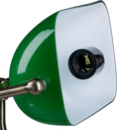 Relaxdays Bankerlampe Holzfuß grün Klassiker Schreibtischlampe – Retro Tischlampe Banker Lampe Messing-Optik & geschwungenen Verzierungen der 30er Jahre – Holz Gals Metall – 26,5 x 43 x 18 cm – E27