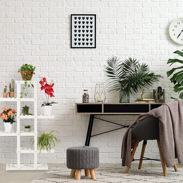 Relaxdays Blumenregal Holz, 5-stufige Blumentreppe, HxBxT: 125x81x25 cm, Shabby, Weiß