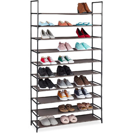 Relaxdays XXL Schuhregal Stecksystem, 10 Ebenen, für 50 Paar Schuhe, Stoff Schuhständer HBT 176,5x99x29,5 cm, braun