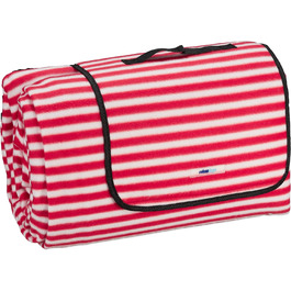 Relaxdays XXL Picknickdecke, 200x300 cm, isoliert, wasserdicht, gestreifte Fleece Stranddecke, mit Tragegriff, rot-weiß