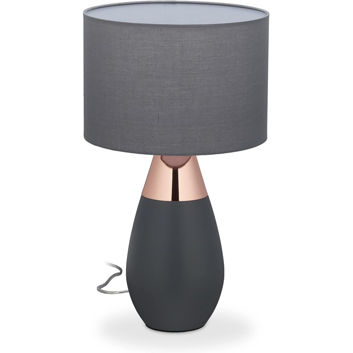 Relaxdays Nachttischlampe Touch dimmbar, 3 Stufen, E14, HxD: 48,5 x 28 cm, modern, Touch Lampe mit Schirm, (Grau/Kupfer)