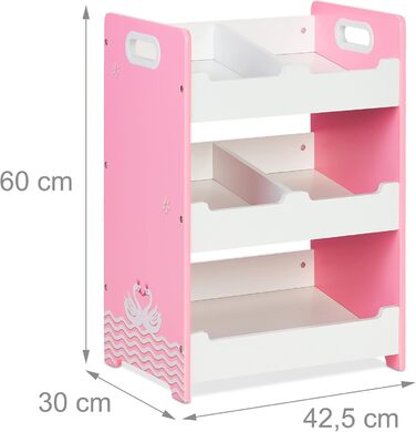 Relaxdays Kinderregal, 60x42,5x30 cm, 5 Fächer, MDF, weiß/rosa, Aufbewahrungsregal Kinderzimmer