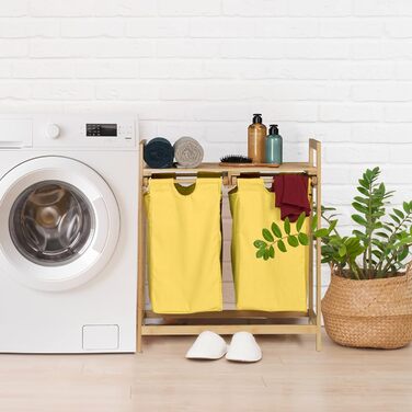 Relaxdays Wäschekorb Bambus, 2 Fächer, ausziehbar, 60L, Natur, 1 Stück