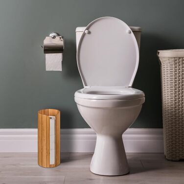 Relaxdays Toilettenpapier Aufbewahrung Bambus, für 3 Rollen, Toilettenpapierbehälter stehend, HxD: 33,5 x 14,5 cm, Natur