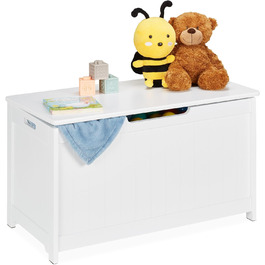 Relaxdays Aufbewahrungstruhe mit Deckel, große Spielzeugtruhe, Kinderzimmer, Spielsachen, HBT 45 x 80 x 40 cm, MDF, weiß