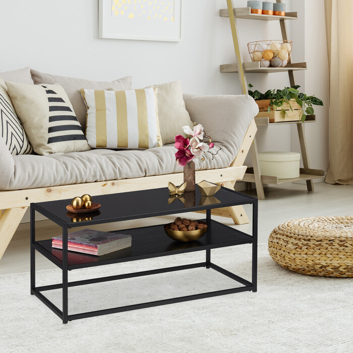 Relaxdays Schwarzer Couchtisch mit Glasplatte