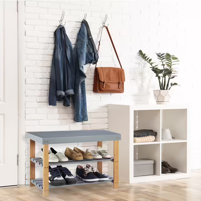 Relaxdays Bambus Schuhbank grau