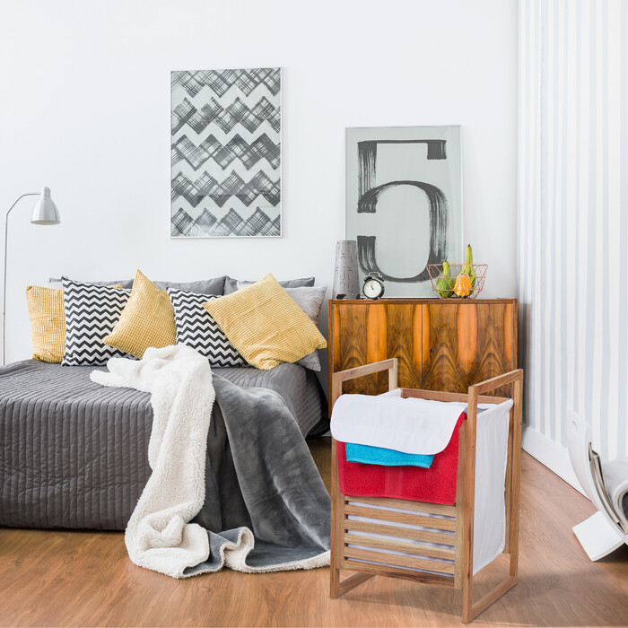 Relaxdays Walnuss Wäschekorb mit Deckel