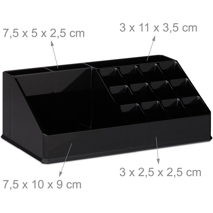 Relaxdays 1 x Make Up Organizer klein, 2-teilige Schmink Aufbewahrung Acryl, mit Lippenstifthalter und 4 Schubladen, schwarz 1 Schwarz 1 Stück