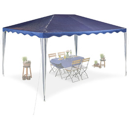 Relaxdays Pavillon, HxBxT: 2,5 x 3 x 4 m, PE, Stahl, wasserdicht, reißfest, Stecksystem, Gartenpavillon, dunkelblau/weiß, 1 Stück