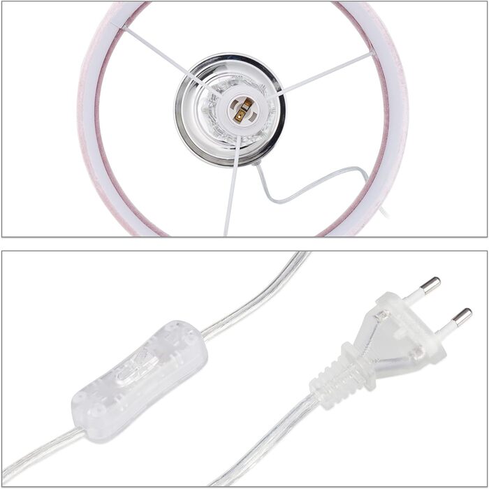 Relaxdays Tischlampe, Samt und Kristall, HxD: 47 x 26 cm, E14-Fassung, Nachttischlampe, indirekte Beleuchtung, rosa