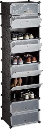 Relaxdays Schuhregal 10 Ebenen, platzsparend, DIY, 176x49x37 cm, Schwarz