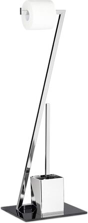 Relaxdays WC Garnitur GLASS H x B x T: 77 x 25 x 25 cm Toilettenpapierhalter aus Glas und Metall in Edelstahl-Optik mit Klobürste als Klopapierhalter freistehend WC Bürstengarnitur, silber-schwarz